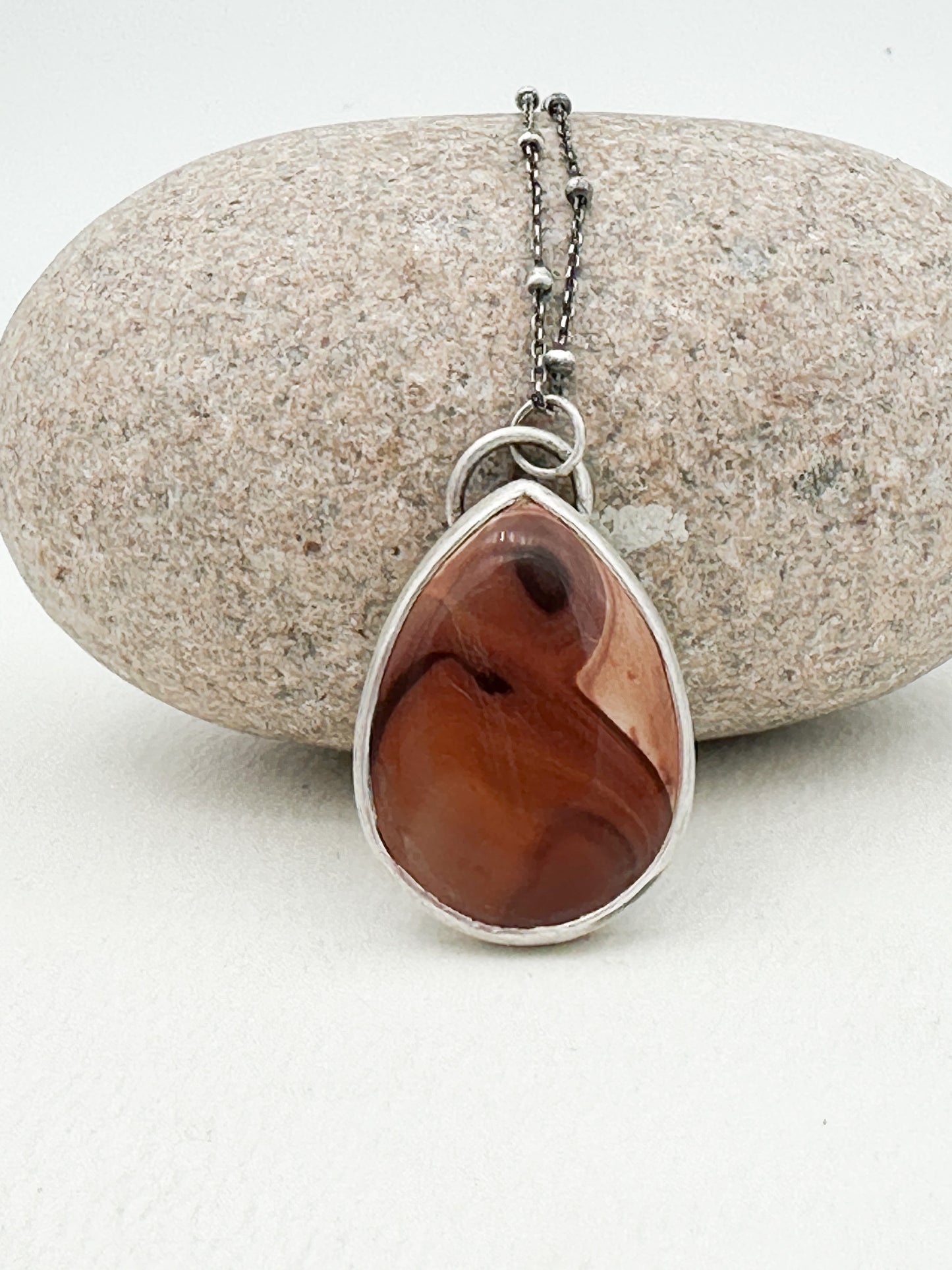 Polychrome jasper and sterling silver pendant necklace