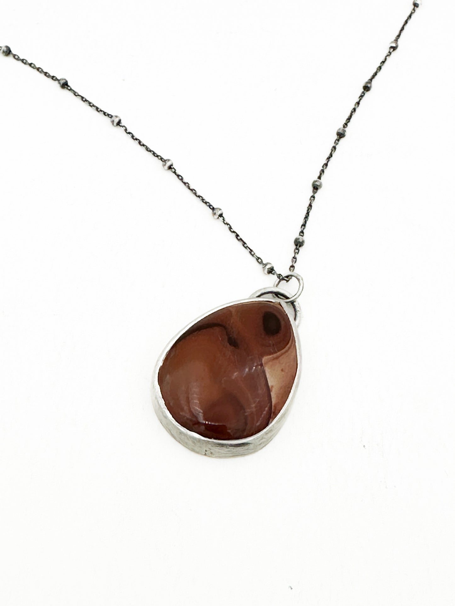 Polychrome jasper and sterling silver pendant necklace