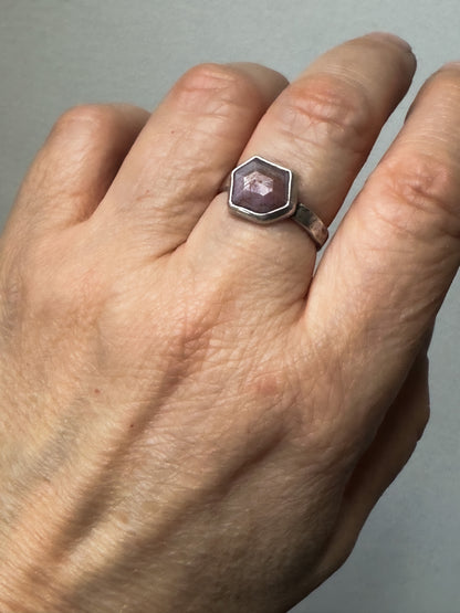 Pink Sapphire Hexagon Ring Size 8