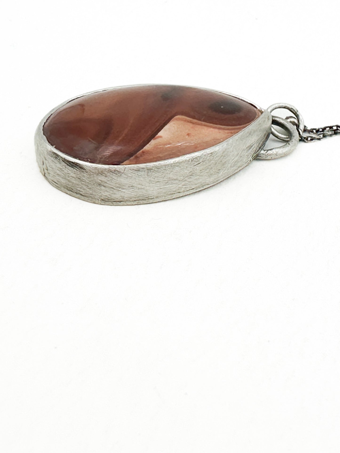 Polychrome jasper and sterling silver pendant necklace