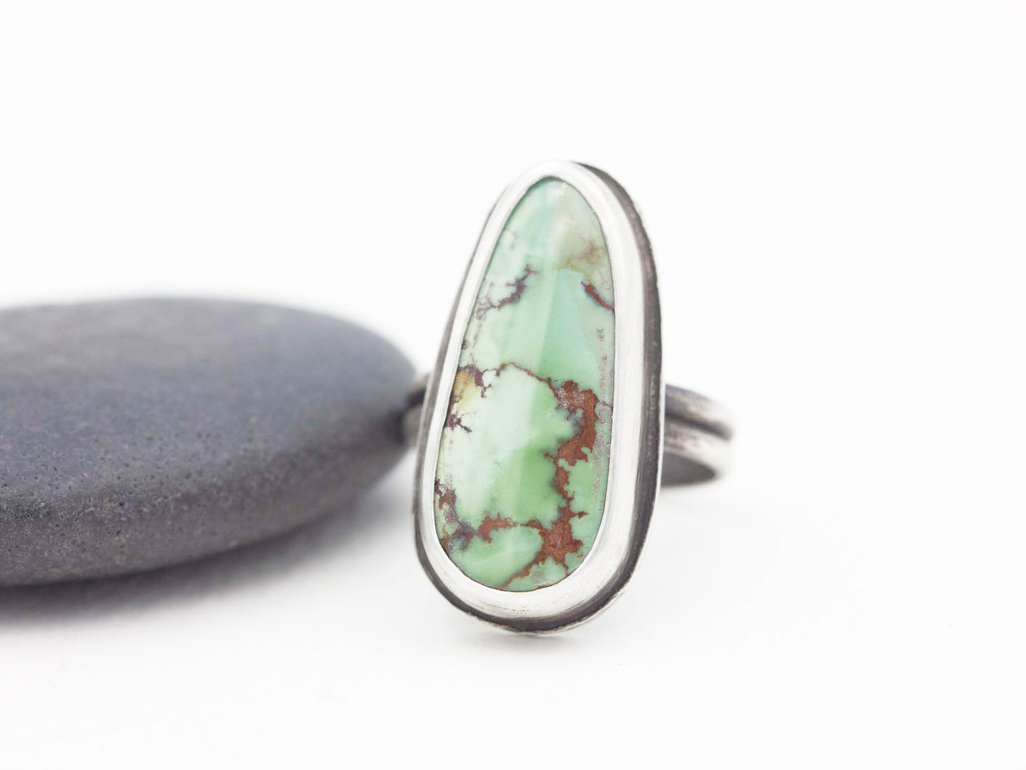 Long Turquoise and Sterling Silver Ring Size 7.25