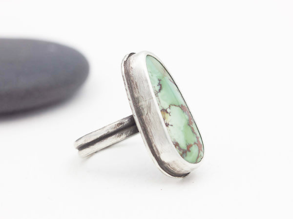 Long Turquoise and Sterling Silver Ring Size 7.25