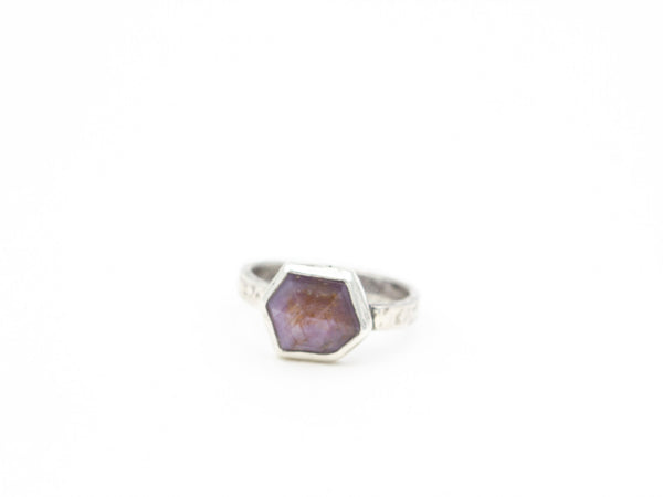 Pink Sapphire Hexagon Ring Size 8