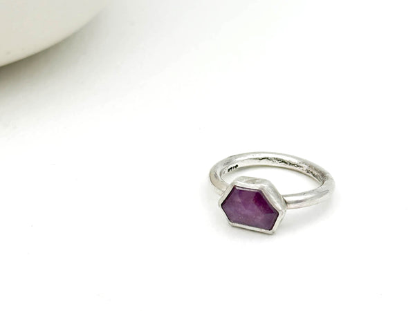 Pink Sapphire Hexagon Ring Size 7.25