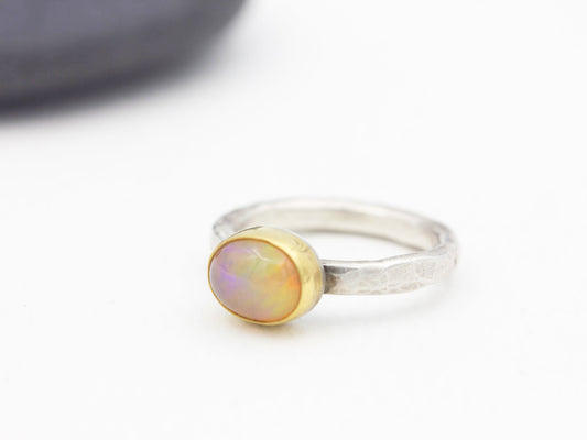 Ethiopian Opal 22k Gold Sterling Silver Ring Size 5