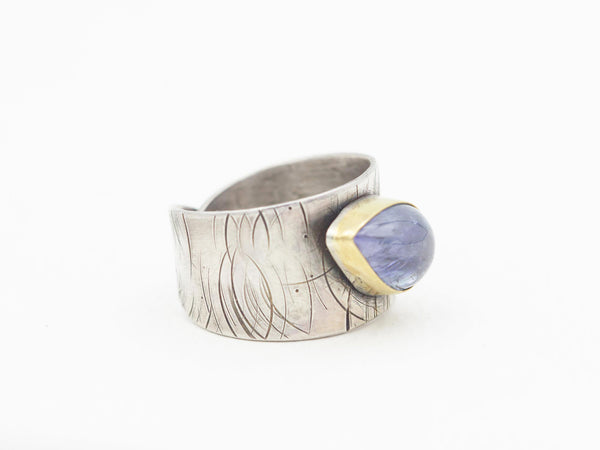 Tanzanite Ring with 14k Gold and Sterling Silver, Adjustable