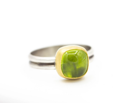 Peridot Sterling and 22k Gold Ring Size 7.5