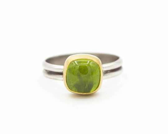 Peridot Sterling and 22k Gold Ring Size 7.5