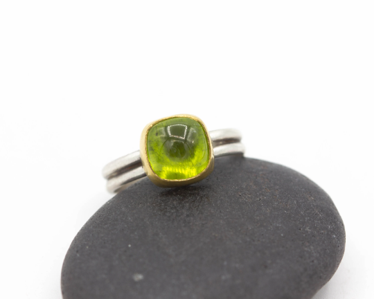 Peridot Sterling and 22k Gold Ring Size 7.5