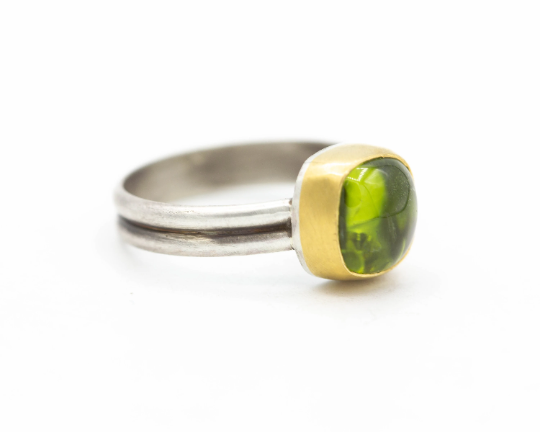 Peridot Sterling and 22k Gold Ring Size 7.5