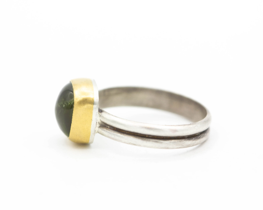 Peridot Sterling and 22k Gold Ring Size 7.5