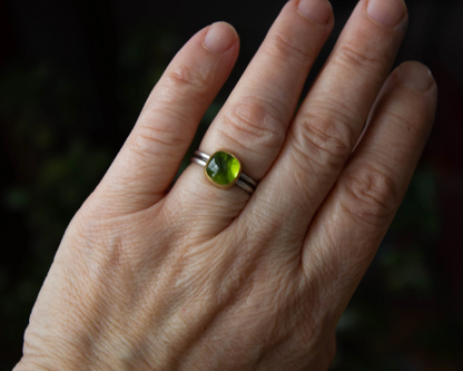 Peridot Sterling and 22k Gold Ring Size 7.5